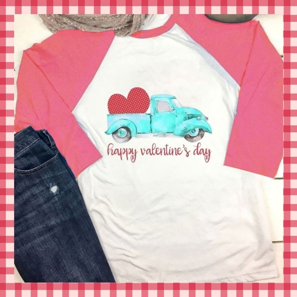 3/4 Sleeve Baseball Style Valentine's Day Tee